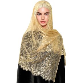 Lace Mantilla Catholic Church Chapel Veil Head Covering Latin Mass Rectangular Floral Scarf Long Wrap Shawl Christian