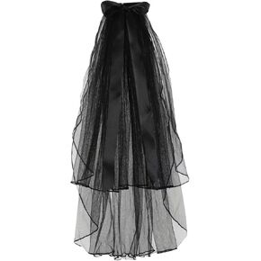 Women's Short Black Simple Tulle Lace Sheer Wedding Bridal Veil Bachelorette Party Halloween Veil