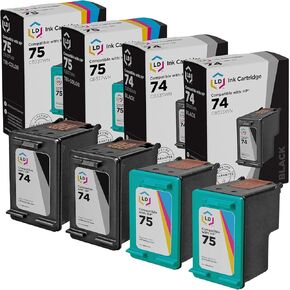 LD Products Remanufactured Ink Cartridge Replacements for HP 74 & 75 (2 Black, 2 Color, 4-Pack) for use in DeskJet: D4245 D4260 D4263 D4268 D4280 D4360 D4363 D4368 | OfficeJet: J5725 J5730 J5735 J5738