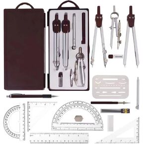 Compass for Geometry Drafting Tools 16 pcs Geometry Set Metal Rulers and Compasses for Architecture and Students Geometry Set for School Protractor and Compass Ruler Set and Geometry Compass W.8.5oz
