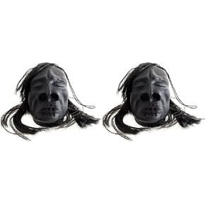 Mini Shrunken Head Halloween Decoration 3" Prop, Black - 2 Pack