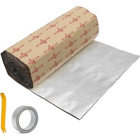ACROPIX 157mil 4mm 18sqft 15.7"x165.3" Aluminum Foil Foam Heat Damping Pad Kit with Foil Tape and Installation Tool Silver Tone - Pack of 1