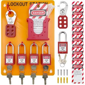 طقم معدني لمحطة Tagout من SAFBY مع علامة قفل للخارج Loto 4 مشابك، 40 بطاقة، 20 قفلًا برقم 1-20 (محطة معدنية كبيرة)