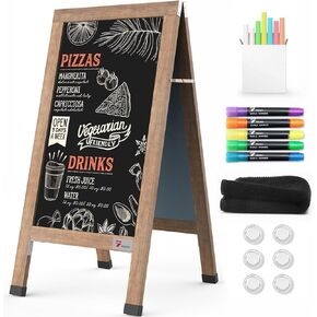 TOWON Large 40"x 20" Sandwich Board Signs, A-Frame Chalkboard Signs, Wooden Magnetic Blackboard Signs with Neon Markers, Cloth and Magnets. Rustic/Vintage Sandwich Board for Cafe, Shop Wedding Sign
