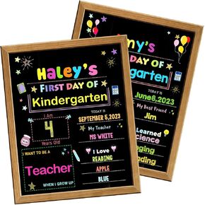 First Day & Last Day Of School Chalkboard With Frame, 1st Day of School Sign board for Preschool ＆ Kindergarten ＆ Elementary Kids, 14*11 Inches Double Sided School Board for Back To School Photo Prop