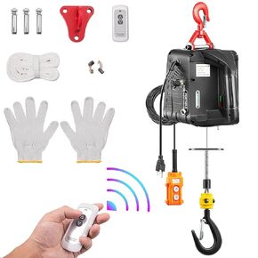 3 in 1 Electric Hoist Winch, 1100LBS Portable Hoist Lift Crane 16FT/MIN 110 Volt Winch with Remote Control Wireless 82FT Electric Winch, 110V 500W with Overload Control, Orange