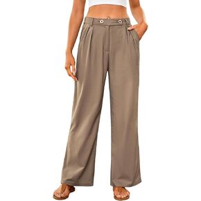 LONGBIDA Women's Wide Leg Cotton Linen Pants High Waisted Palazzo Straight Trousers with Pockets