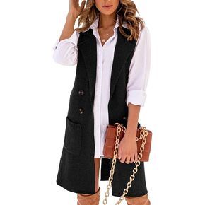 IDEALSANXUN Womens Long Sweater Vest Fall Winter Sleeveless Knit Cardigan Outerwear