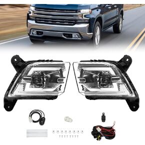 LED Fog Lights Compatible with 2019 2020 2021 2022 2023 Chevy Silverado 1500 2500HD 3500HD, 1 Pair of Front Bumper Driving Fog Lamps with Switch and Wiring kit