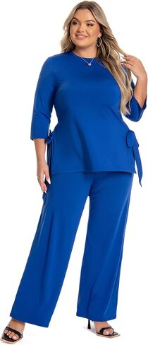 Plus Size 2 Piece Outfits for Women, Casual Tracksuits, Half Sleeve Lounge Sets, Elegant Wide Leg Pant Sets in Saudi Arabia