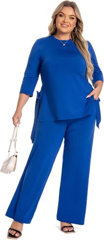 Plus Size 2 Piece Outfits for Women, Casual Tracksuits, Half Sleeve Lounge Sets, Elegant Wide Leg Pant Sets in Saudi Arabia
