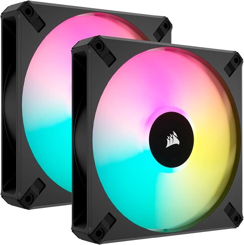 مروحة Corsair iCUE AF120 RGB Elite 120 مم PWM - ثمانية مصابيح LED RGB - تقنية AirGuide - محمل ديناميكي سائل - وضع مروحة صفر دورة في الدقيقة - متوافق مع برنامج CORSAIR iCUE - أسود لسطح المكتب in Saudi Arabia