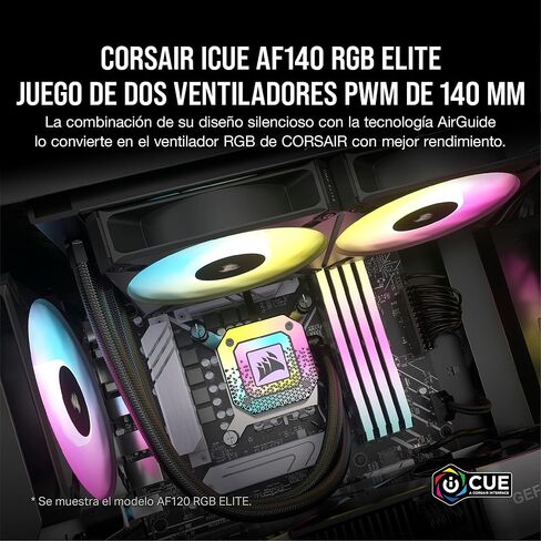 مروحة Corsair iCUE AF120 RGB Elite 120 مم PWM - ثمانية مصابيح LED RGB - تقنية AirGuide - محمل ديناميكي سائل - وضع مروحة صفر دورة في الدقيقة - متوافق مع برنامج CORSAIR iCUE - أسود لسطح المكتب in Saudi Arabia