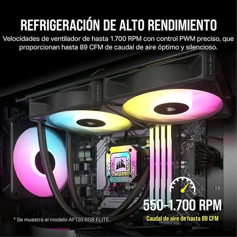 مروحة Corsair iCUE AF120 RGB Elite 120 مم PWM - ثمانية مصابيح LED RGB - تقنية AirGuide - محمل ديناميكي سائل - وضع مروحة صفر دورة في الدقيقة - متوافق مع برنامج CORSAIR iCUE - أسود لسطح المكتب in Saudi Arabia