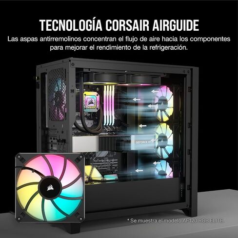 مروحة Corsair iCUE AF120 RGB Elite 120 مم PWM - ثمانية مصابيح LED RGB - تقنية AirGuide - محمل ديناميكي سائل - وضع مروحة صفر دورة في الدقيقة - متوافق مع برنامج CORSAIR iCUE - أسود لسطح المكتب in Saudi Arabia