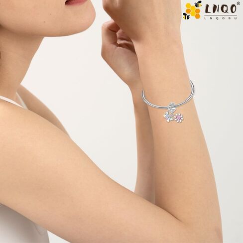 LNQOBU 925 سحر الفضة الاسترليني للأساور والقلائد، 5A مكعب زركونيا عين الشر تتدلى الخرز سحر المجوهرات هدية للنساء (مع سحر الخرز فاصل واحد) in Kuwait