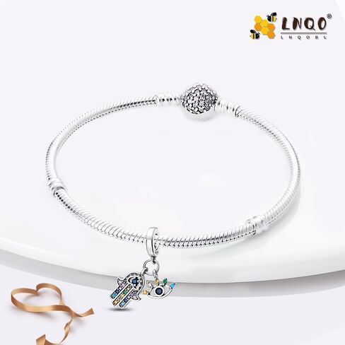 LNQOBU 925 سحر الفضة الاسترليني للأساور والقلائد، 5A مكعب زركونيا عين الشر تتدلى الخرز سحر المجوهرات هدية للنساء (مع سحر الخرز فاصل واحد) in Kuwait
