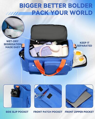 MANUEKLEAR حقائب سفر صغيرة من القماش الخشن للنساء مع جيب مبلل، حقيبة رياضية صغيرة للنساء مع حجرة للأحذية in Kuwait