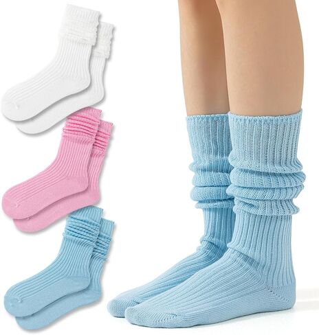 Slouch Socks Pack For Women 80s Retro Scrunch Knee High Socks Long Slouchy Stacked Ribbed Boot Socks for Women Girls in Kuwait