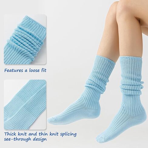 Slouch Socks Pack For Women 80s Retro Scrunch Knee High Socks Long Slouchy Stacked Ribbed Boot Socks for Women Girls in Kuwait