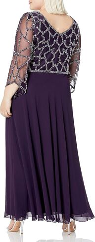J Kara Women's Plus Size 3/4 Sleeve V-Neck Geometrical Beaded Long Dress in Saudi Arabia