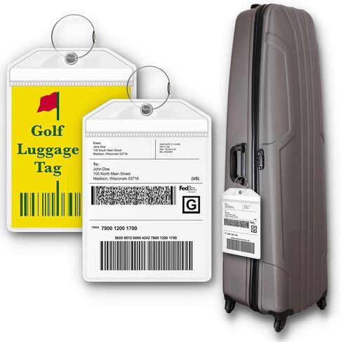 Golf Bag Luggage Tag - Extra Large 9" x 6", Waterproof Plastic Zipper Pouch, PVC Bag Tags for Golf Bag - Sealable Label Holder for Golf Bag (4) in Saudi Arabia