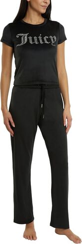 Juicy Couture Women's 2 Piece Velvet Fleece Short Sleeve Shirt and Pants Lounge Sleepwear Set in Saudi Arabia