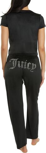 Juicy Couture Women's 2 Piece Velvet Fleece Short Sleeve Shirt and Pants Lounge Sleepwear Set in Saudi Arabia