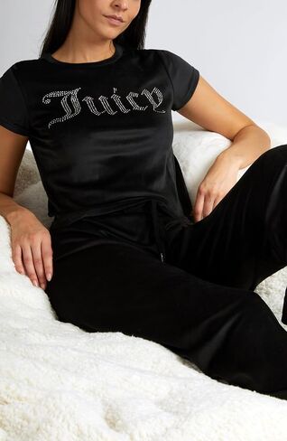 Juicy Couture Women's 2 Piece Velvet Fleece Short Sleeve Shirt and Pants Lounge Sleepwear Set in Saudi Arabia