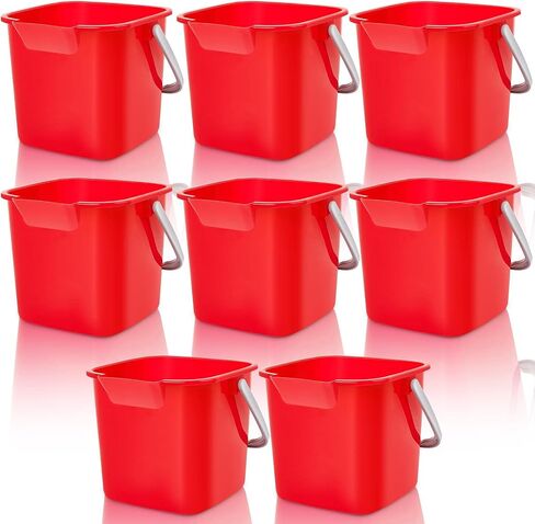 8 Pcs Red Sanitizing Bucket 3 Quart Cleaning Bucket Small Detergent Square Bucket, Spout and Handle Plastic Utility Cleaning Pail for Kitchen School Home Offices Commercial Use in Saudi Arabia