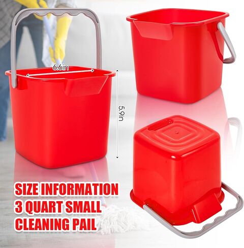 8 Pcs Red Sanitizing Bucket 3 Quart Cleaning Bucket Small Detergent Square Bucket, Spout and Handle Plastic Utility Cleaning Pail for Kitchen School Home Offices Commercial Use in Saudi Arabia