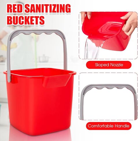 8 Pcs Red Sanitizing Bucket 3 Quart Cleaning Bucket Small Detergent Square Bucket, Spout and Handle Plastic Utility Cleaning Pail for Kitchen School Home Offices Commercial Use in Saudi Arabia