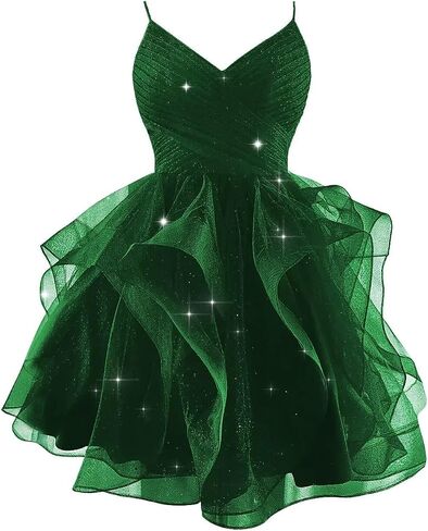 Sparkly Tulle Homecoming Dresses for Teens Spaghetti Strap Tiered Short Prom Dress V Neck Cocktail Party Gown in Saudi Arabia