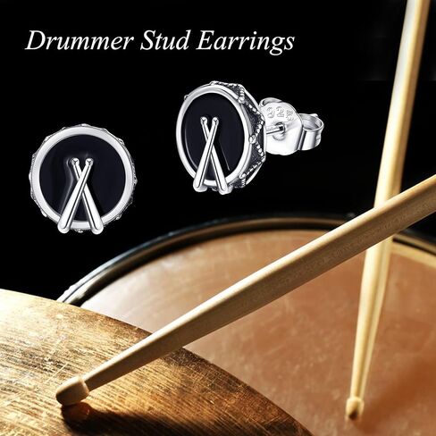 YAFEINI Drummer Gifts Earrings Sterling Silver Drums and Drumstick Stud Earrings Musical Jewelry for Women Men Drummer Lovers Gifts in Saudi Arabia