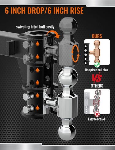 وصلة كرة مقطورة قابلة للتعديل بطول 6 بوصات (18500 رطل GTW) لجهاز استقبال 2.5 بوصة مع كرات سحب من الفولاذ المقاوم للصدأ مقاس 2 بوصة و2-5/16 بوصة وأقفال دبابيس مضادة للسرقة للشاحنات in Kuwait