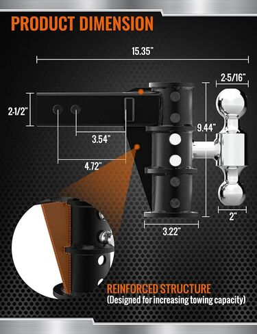 وصلة كرة مقطورة قابلة للتعديل بطول 6 بوصات (18500 رطل GTW) لجهاز استقبال 2.5 بوصة مع كرات سحب من الفولاذ المقاوم للصدأ مقاس 2 بوصة و2-5/16 بوصة وأقفال دبابيس مضادة للسرقة للشاحنات in Kuwait
