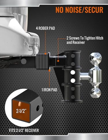 وصلة كرة مقطورة قابلة للتعديل بطول 6 بوصات (18500 رطل GTW) لجهاز استقبال 2.5 بوصة مع كرات سحب من الفولاذ المقاوم للصدأ مقاس 2 بوصة و2-5/16 بوصة وأقفال دبابيس مضادة للسرقة للشاحنات in Kuwait