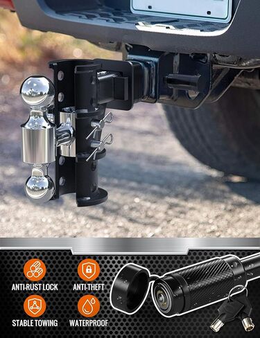 وصلة كرة مقطورة قابلة للتعديل بطول 6 بوصات (18500 رطل GTW) لجهاز استقبال 2.5 بوصة مع كرات سحب من الفولاذ المقاوم للصدأ مقاس 2 بوصة و2-5/16 بوصة وأقفال دبابيس مضادة للسرقة للشاحنات in Kuwait