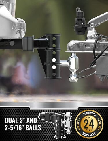 وصلة كرة مقطورة قابلة للتعديل بطول 6 بوصات (18500 رطل GTW) لجهاز استقبال 2.5 بوصة مع كرات سحب من الفولاذ المقاوم للصدأ مقاس 2 بوصة و2-5/16 بوصة وأقفال دبابيس مضادة للسرقة للشاحنات in Kuwait