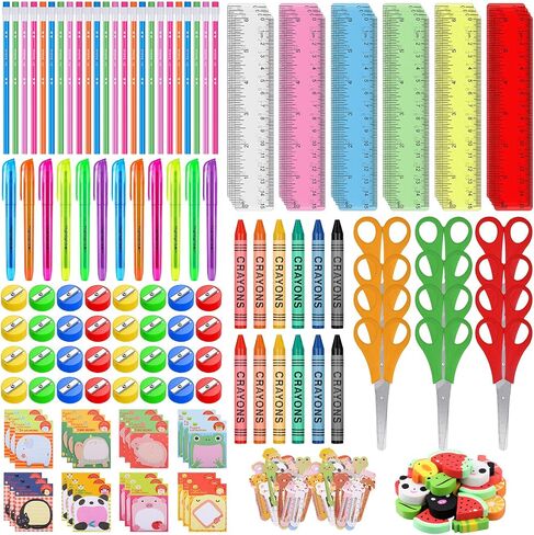 247 Pcs Backpack Learning Supplies Bulk Include Pencils Plastic Rulers Safety Scissors Pencil Sharpeners Eraser Bookmark Crayons Highlighters Sticky Notes Gift Bags for Classroom Rewards in Saudi Arabia