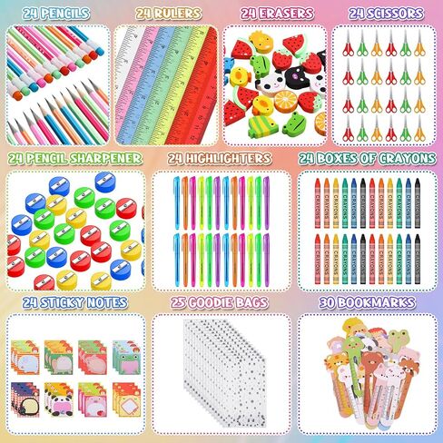 247 Pcs Backpack Learning Supplies Bulk Include Pencils Plastic Rulers Safety Scissors Pencil Sharpeners Eraser Bookmark Crayons Highlighters Sticky Notes Gift Bags for Classroom Rewards in Saudi Arabia