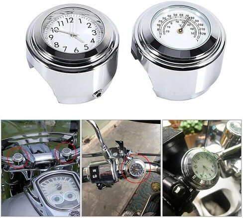 2PCS Handlebar Motorcycle Clock - Universal Motorcycle Handlebar Clock Thermometer Waterproof Bike Dial Watch Clocks for 7/8" 1" Handlebar in Saudi Arabia
