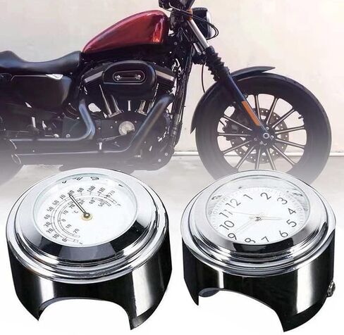 2PCS Handlebar Motorcycle Clock - Universal Motorcycle Handlebar Clock Thermometer Waterproof Bike Dial Watch Clocks for 7/8" 1" Handlebar in Saudi Arabia