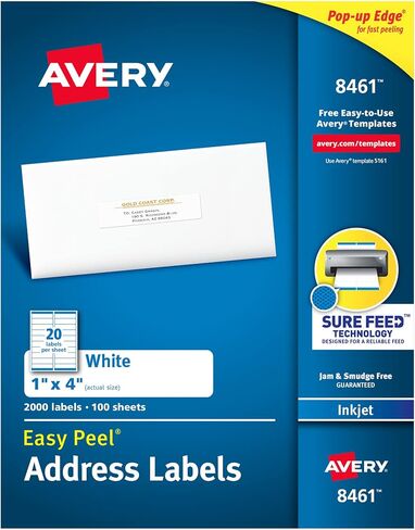 Avery Mailing Address Labels, Inkjet Printers, 500 Labels, 1 x 4, Permanent Adhesive, 5 Packs (8161) in Saudi Arabia