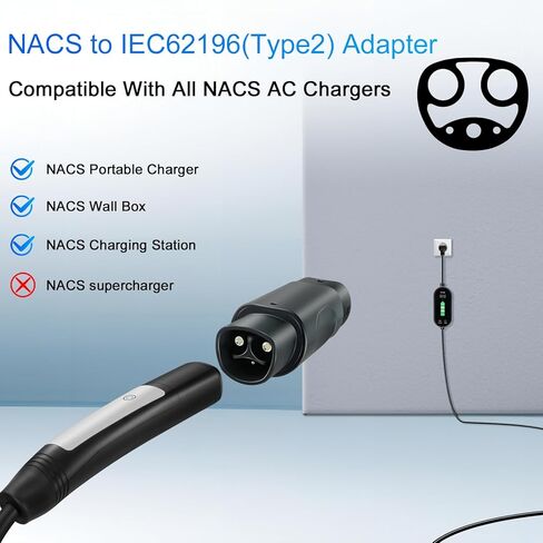 for NACS to Type2 Adapter EV Charger Adapter from NACS to Type2 Applicable for NACS Charger and Type2 IEC62196 EVs in Kuwait
