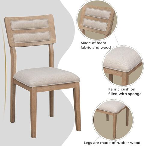 قطعة أثاث المطبخ الكلاسيكي للعشاء، طاولة مستطيلة لتناول الطعام، 4 كراسي ومقاعد منجدة، أرجل خشبية صلبة ومساند ظهر مريحة، مجموعة تناول طعام حديثة لستة أشخاص، طبيعية in Kuwait