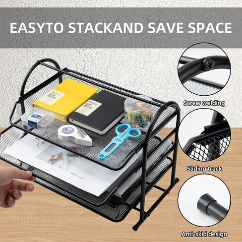 3 Tier Mesh Letter Tray,Office Desk Paper Organizer File Trays,Metal Desktop File Paper Tray for Home Office (Black) in Saudi Arabia