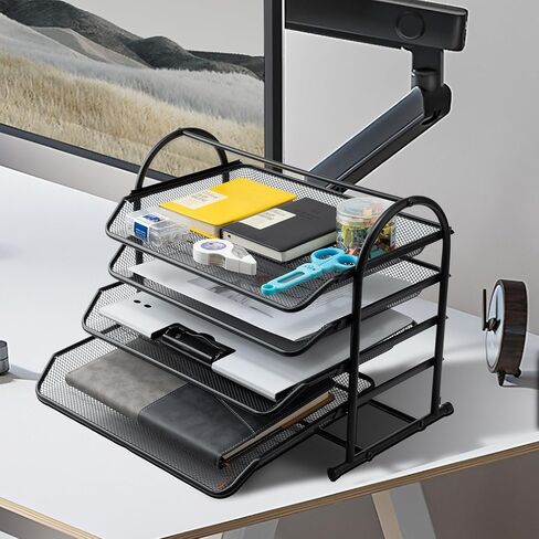 3 Tier Mesh Letter Tray,Office Desk Paper Organizer File Trays,Metal Desktop File Paper Tray for Home Office (Black) in Saudi Arabia