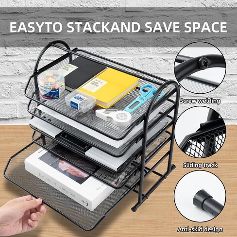 3 Tier Mesh Letter Tray,Office Desk Paper Organizer File Trays,Metal Desktop File Paper Tray for Home Office (Black) in Saudi Arabia