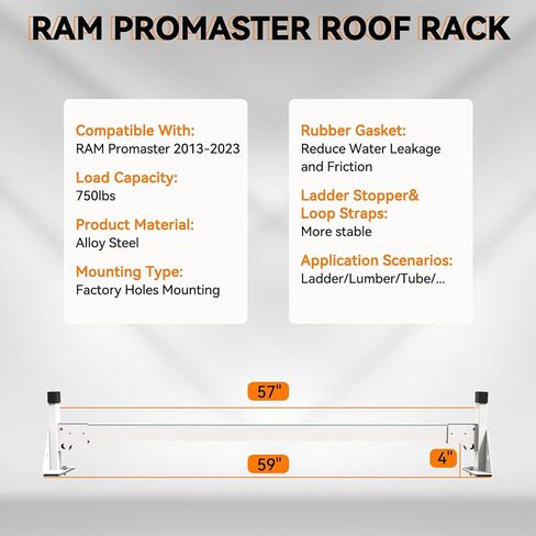 حامل سلم سقف لشاحنة البضائع الفولاذية مع بكرة شحن خلفية مناسبة لـ RAM ProMaster 2013-2023 3 قضبان in Kuwait